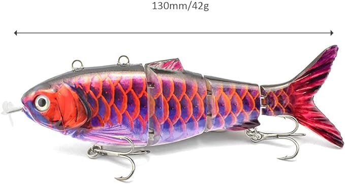 RED Robotic Fishing Lure, USB Rechargeable LED Light Swimming Lure Electric Live Bait Sinking Jerkbait, Multi Jointed Swimbaits Hard Lures