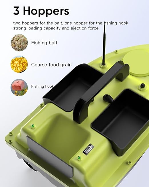 RC Fishing Bait Boat, GPS Wireless Fishing Boat with 3 Bait Containers, Automatic Bait Boat with Light and 1.5kg Loading Hopper, for Outdoor Lake Fishing 12000mAhbattery