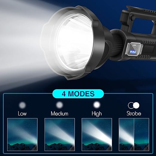 High Lumens Spotlight Flashlight,Super Bright LED Searchlight with Tripod, 4 Modes