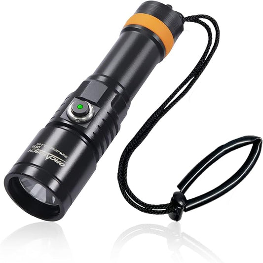 ORCATORCH D530 Dive Light, 1050 Lumens, 5 Degrees Narrow Beam Angle, Titanium Alloy Side Button Switch, 2 Lighting Modes, with USB Battery, Battery Indicator, for Underwater 150 Meters Diving