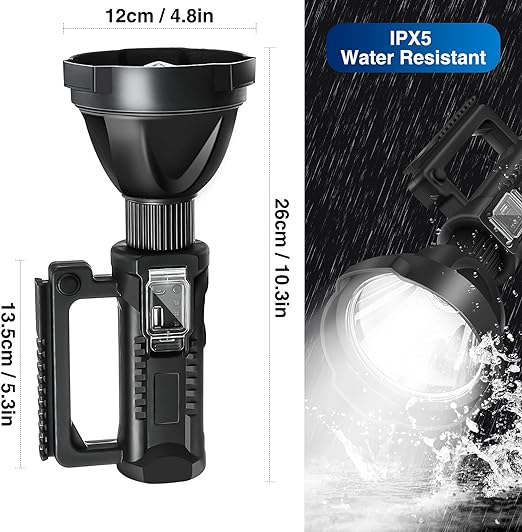 High Lumens Spotlight Flashlight,Super Bright LED Searchlight with Tripod, 4 Modes