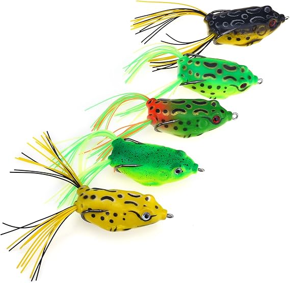 opwater Frog Lure Bass Trout Fishing Lures Kit Set Realistic Prop Frog Soft Swimbait Floating Bait with Weedless Hooks for Freshwater Saltwater