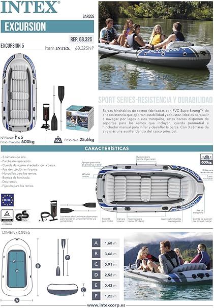 Intex Excursion Inflatable Boat Set with Aluminium Oars and Pump (4 Person or 5 Person Model)