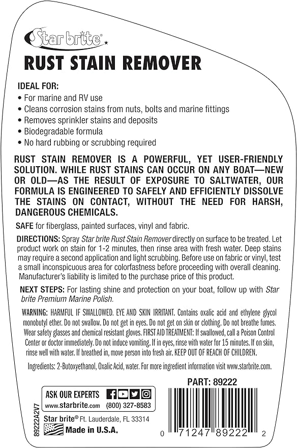 Star brite Rust Stain Remover - Instantly Dissolve Stains On Fiberglass, Vinyl, Fabric, Metal & Painted Surfaces - Removes Sprinkler Stains Too