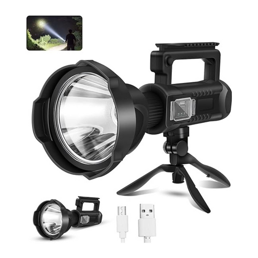 High Lumens Spotlight Flashlight,Super Bright LED Searchlight with Tripod, 4 Modes