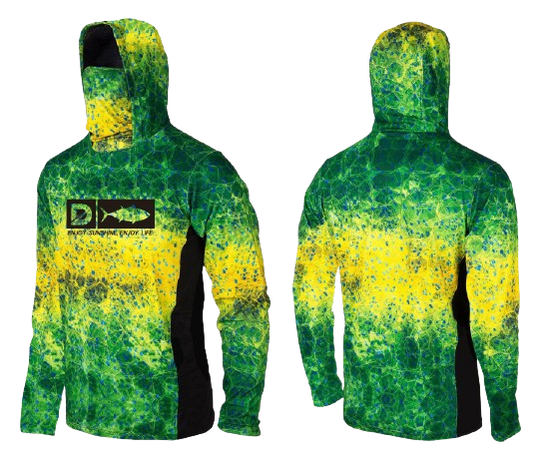 UV FISHING TSHIRT WITH MASK AND HOODIE  GREEN UPF50+